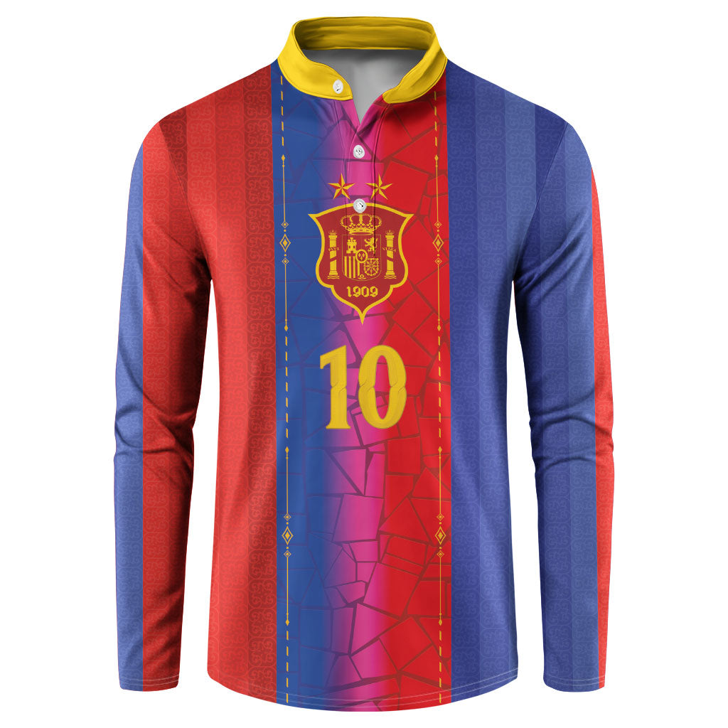Custom Spain Football Button Sweatshirt Blaugrana Mosaic-Inspired Barcelona Architecture