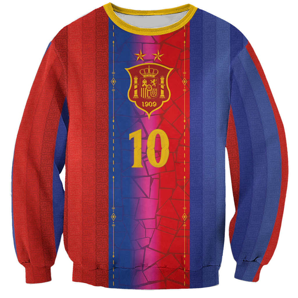 Custom Spain Football Sweatshirt Blaugrana Mosaic-Inspired Barcelona Architecture