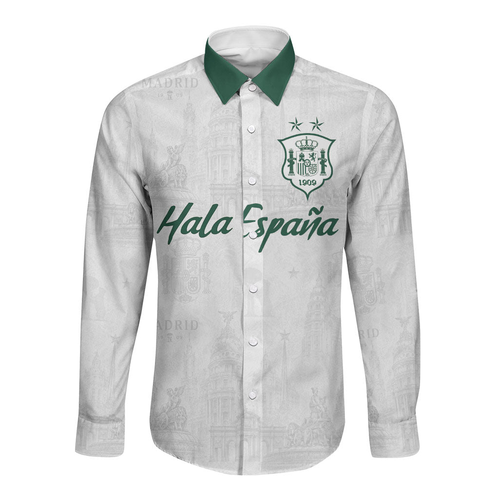 Custom Spain Football Long Sleeve Button Shirt Royal Madrid-Hala Espana