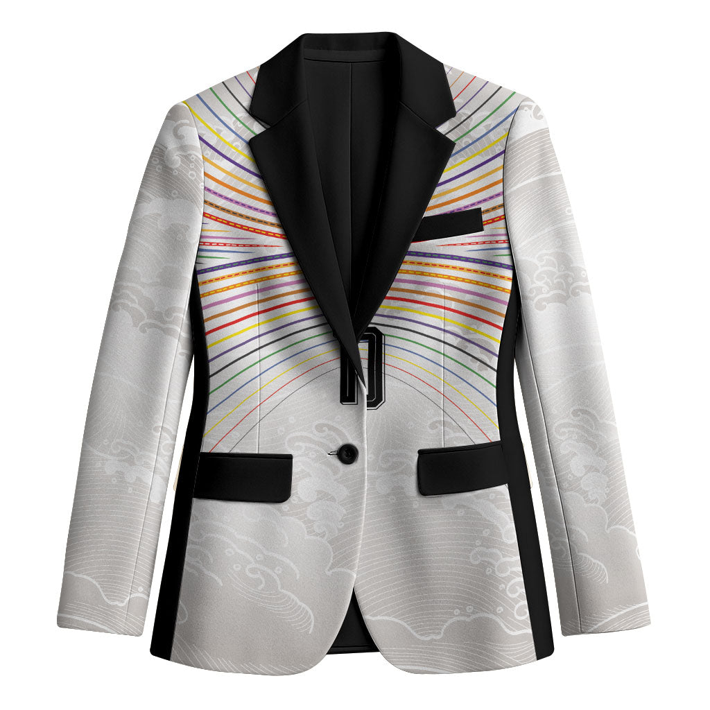 Custom Japan Football Blazer Traditional Japanese Waves Rainbow Sashiko Effect