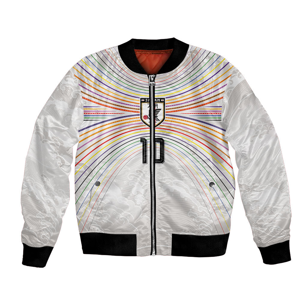 Custom Japan Football Bomber Jacket Traditional Japanese Waves Rainbow Sashiko Effect