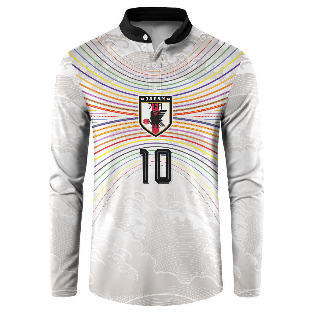 Custom Japan Football Button Sweatshirt Traditional Japanese Waves Rainbow Sashiko Effect