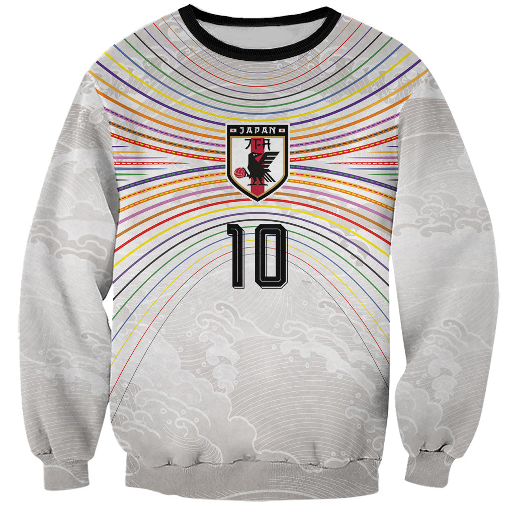Custom Japan Football Sweatshirt Traditional Japanese Waves Rainbow Sashiko Effect