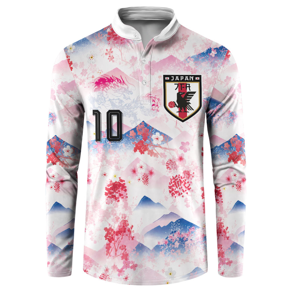 Custom Japan Football Button Sweatshirt Cherry Blossom Mount Fuji Asian Dragon Graphic