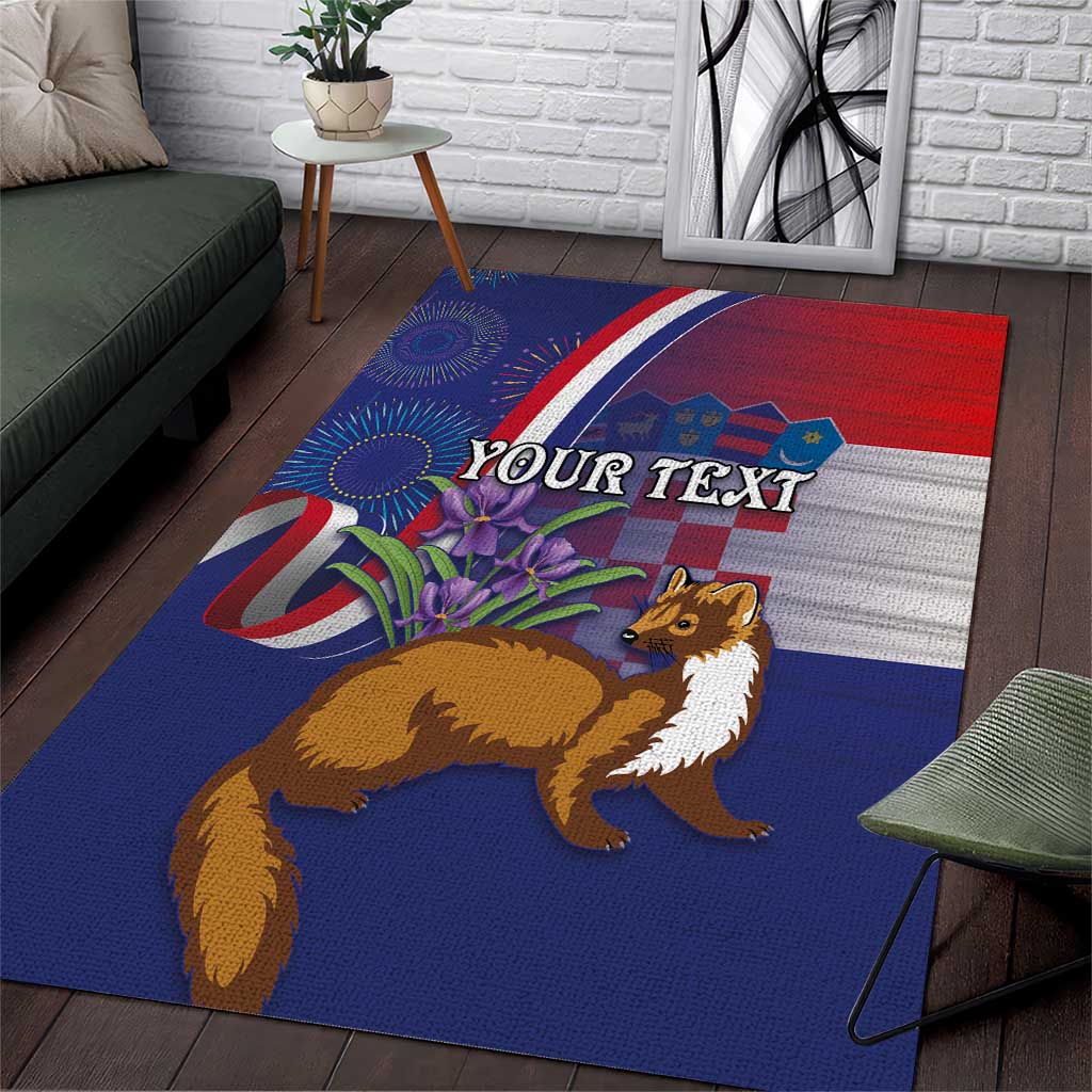 Personalised Croatia Independence Day Area Rug Sretan Dan nezavisnosti With Kuna Zlatica and Perunika - Wonder Print Shop