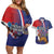 Personalised Croatia Independence Day Couples Matching Off Shoulder Short Dress and Hawaiian Shirt Sretan Dan nezavisnosti With Kuna Zlatica and Perunika - Wonder Print Shop
