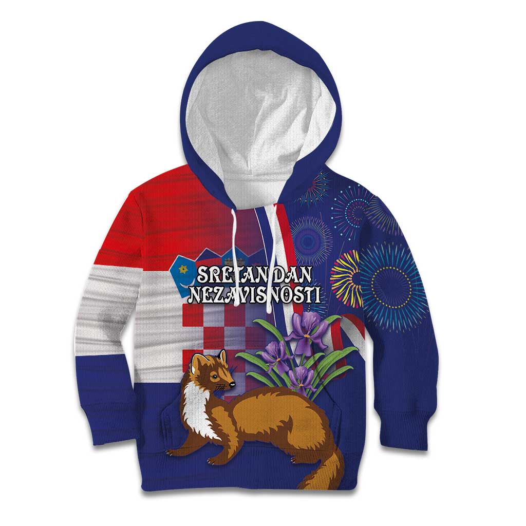 Personalised Croatia Independence Day Kid Hoodie Sretan Dan nezavisnosti With Kuna Zlatica and Perunika - Wonder Print Shop