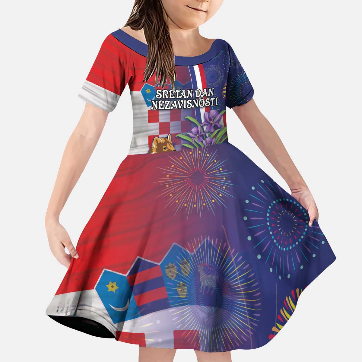 Personalised Croatia Independence Day Kid Short Sleeve Dress Sretan Dan nezavisnosti With Kuna Zlatica and Perunika - Wonder Print Shop