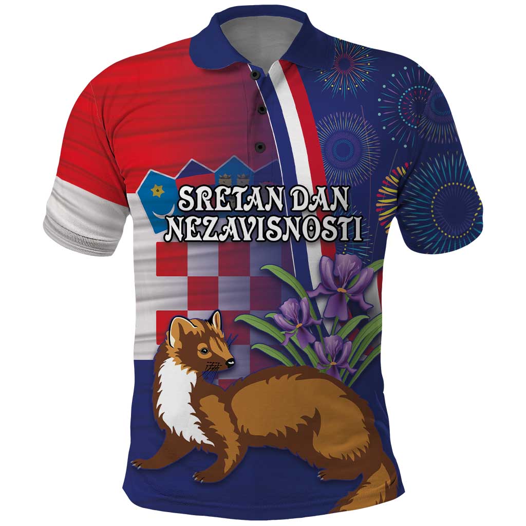 Personalised Croatia Independence Day Polo Shirt Sretan Dan nezavisnosti With Kuna Zlatica and Perunika