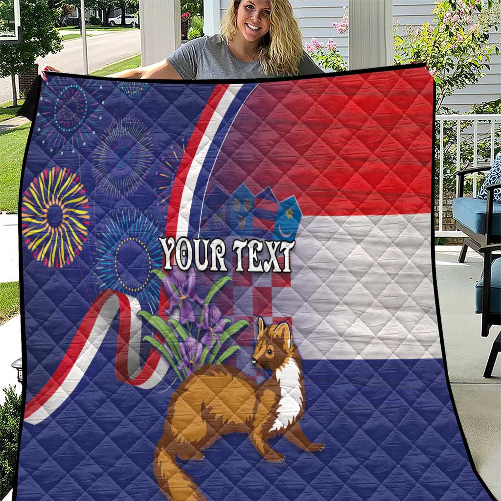 Personalised Croatia Independence Day Quilt Sretan Dan nezavisnosti With Kuna Zlatica and Perunika