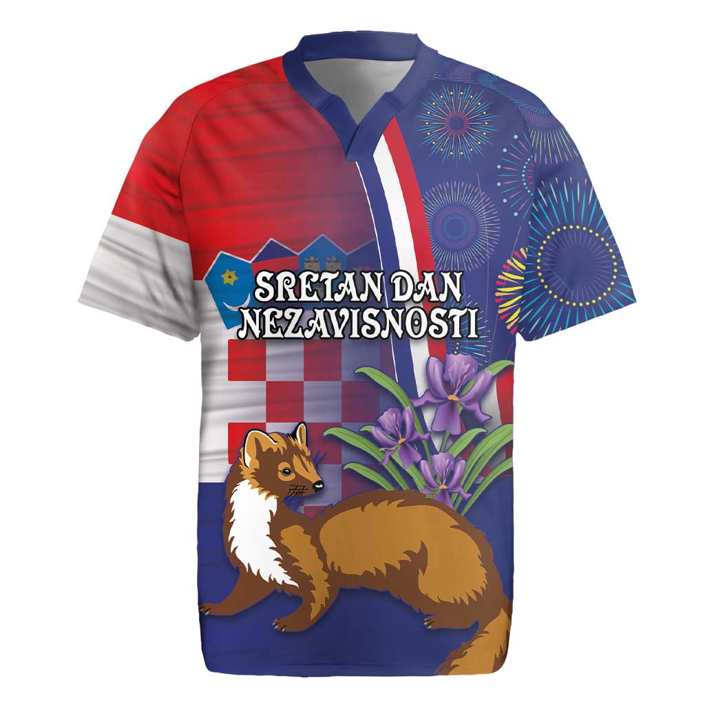 Personalised Croatia Independence Day Rugby Jersey Sretan Dan nezavisnosti With Kuna Zlatica and Perunika - Wonder Print Shop