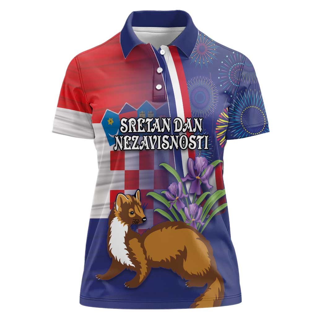 Personalised Croatia Independence Day Women Polo Shirt Sretan Dan nezavisnosti With Kuna Zlatica and Perunika - Wonder Print Shop