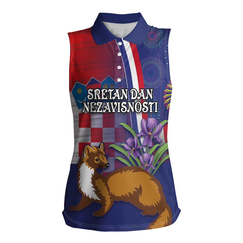 Personalised Croatia Independence Day Women Sleeveless Polo Shirt Sretan Dan nezavisnosti With Kuna Zlatica and Perunika - Wonder Print Shop