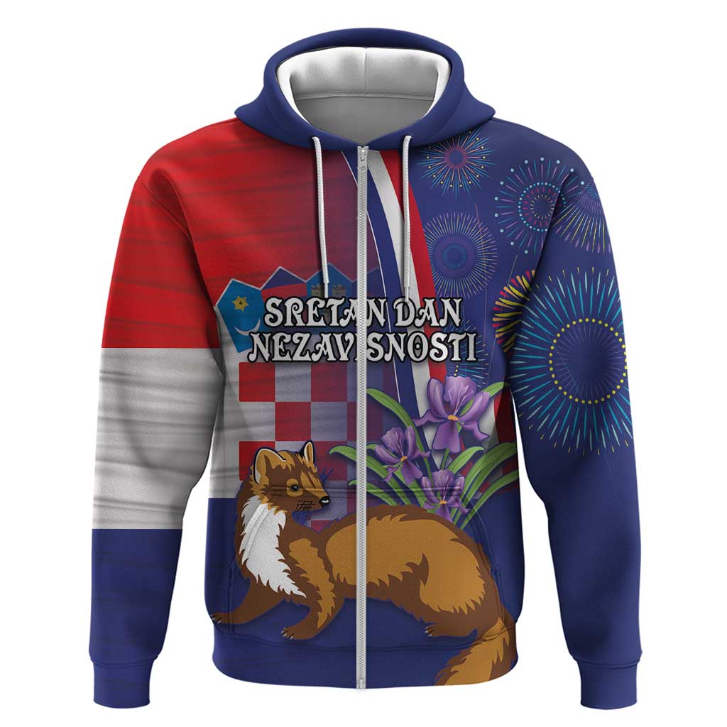 Personalised Croatia Independence Day Zip Hoodie Sretan Dan nezavisnosti With Kuna Zlatica and Perunika - Wonder Print Shop