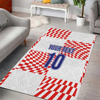 White rug with red check pattern and blue "YOUR TEXT" with large 10 center