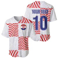 Baseball jersey, white with red checkered panels; front crest and 'YOUR TEXT' on back