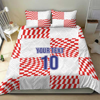 White and red check bedding set with “YOUR TEXT” and number “10” on comforter