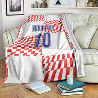 Custom football blanket with red-and-white checkered pattern, “YOUR TEXT” and number 40