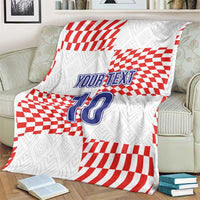 Custom football blanket with red-and-white checkered blocks, “YOUR TEXT” and number 10