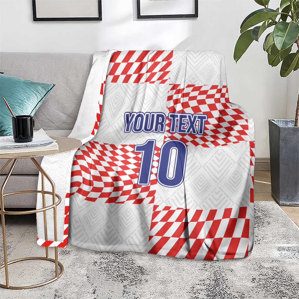 Custom football blanket on a rug with red-and-white checkered design, “YOUR TEXT” 10