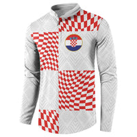 White pullover hoodie sweatshirt with red check pattern and centered Croatia crest