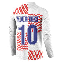 White pullover hoodie sweatshirt with red check back print: YOUR TEXT 10