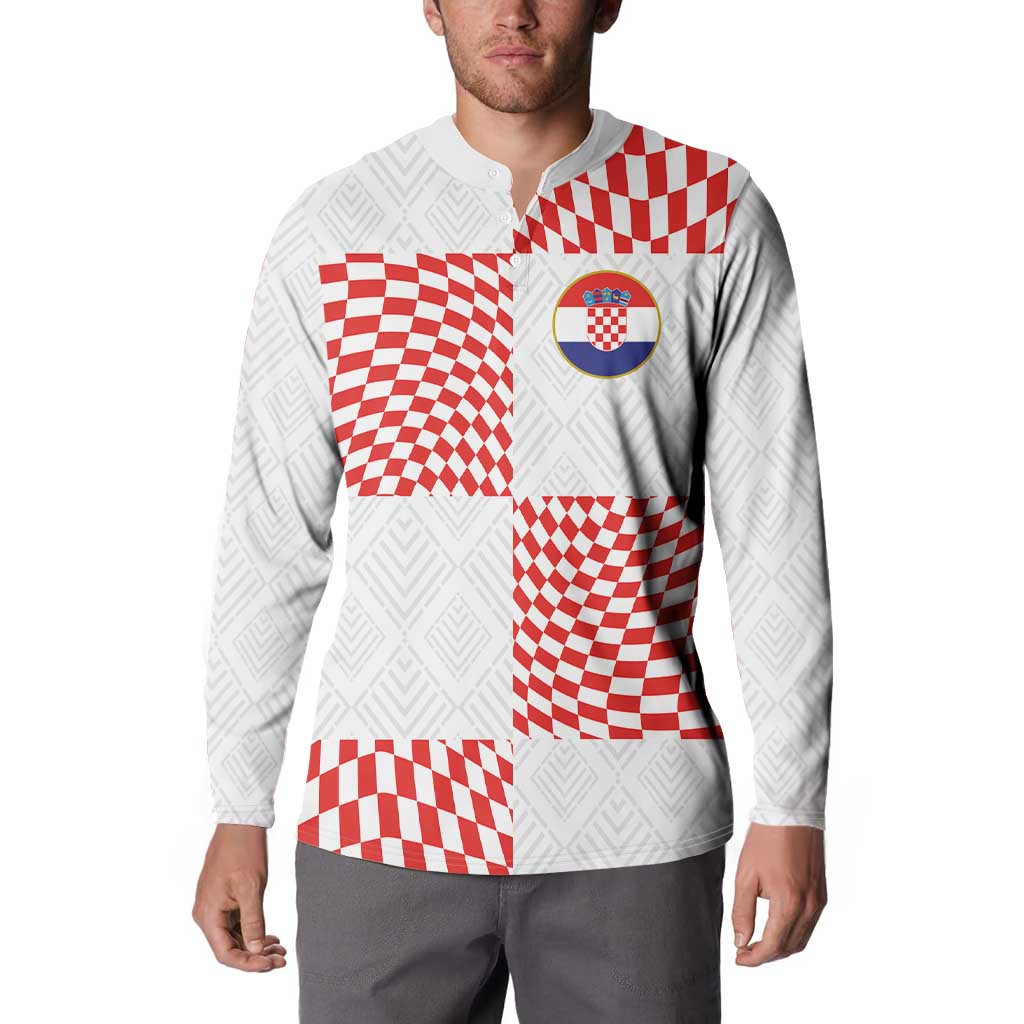 White pullover hoodie sweatshirt with red check pattern and Croatia crest on chest