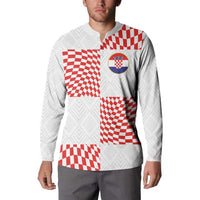 White pullover hoodie sweatshirt with red check pattern and Croatia crest on chest