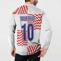 White pullover hoodie sweatshirt with red check back print and large YOUR TEXT 10
