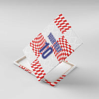 Stretched canvas wall art with red-and-white checkers, blue YOUR TEXT and number 10