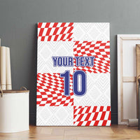 Canvas wall art with red checkered blocks, blue YOUR TEXT and large number 10