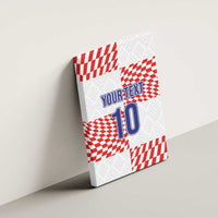 Tilted canvas wall art with blue YOUR TEXT and number 10 on red-and-white checkers