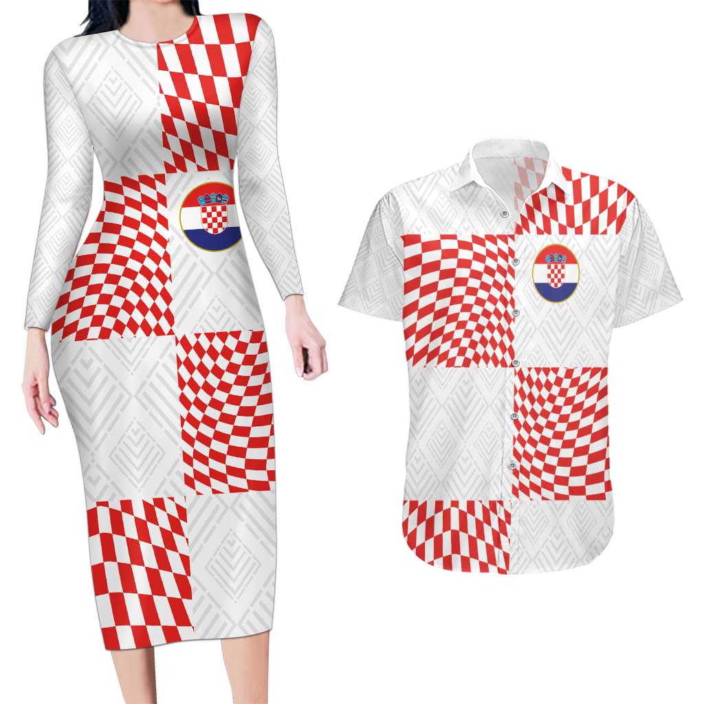 Custom Croatia Football Champion 2024 Couples Matching Long Sleeve Bodycon Dress and Hawaiian Shirt