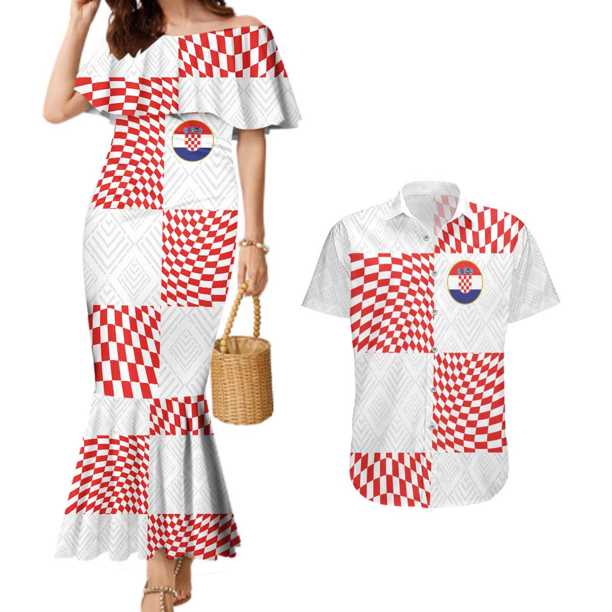 Custom Croatia Football Champion 2024 Couples Matching Mermaid Dress and Hawaiian Shirt