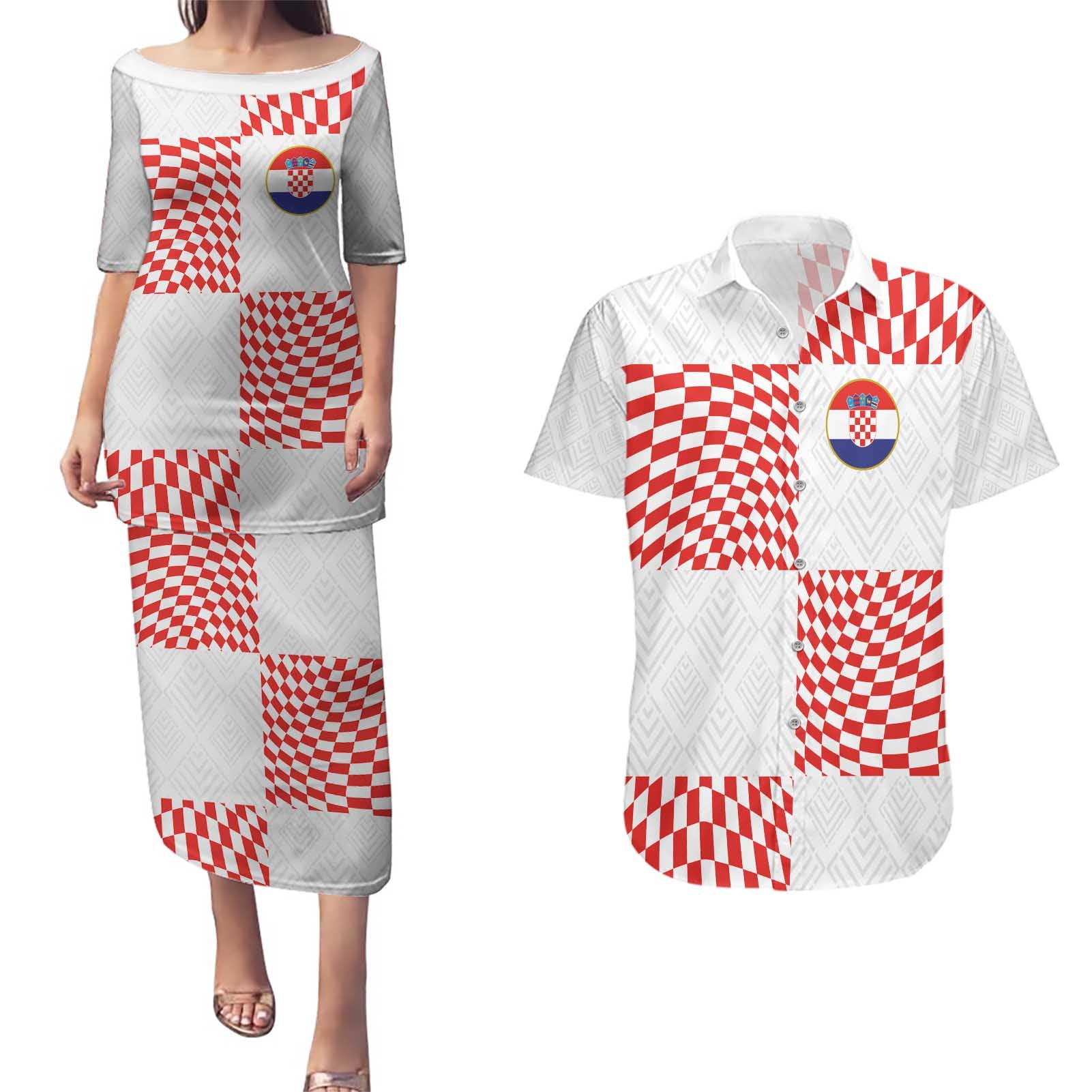 Custom Croatia Football Champion 2024 Couples Matching Puletasi and Hawaiian Shirt