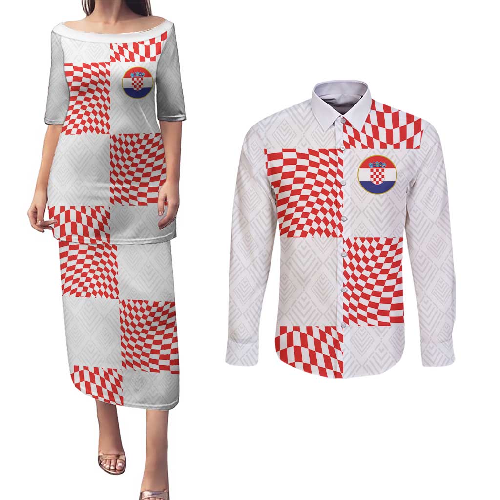 Custom Croatia Football Champion 2024 Couples Matching Puletasi and Long Sleeve Button Shirt