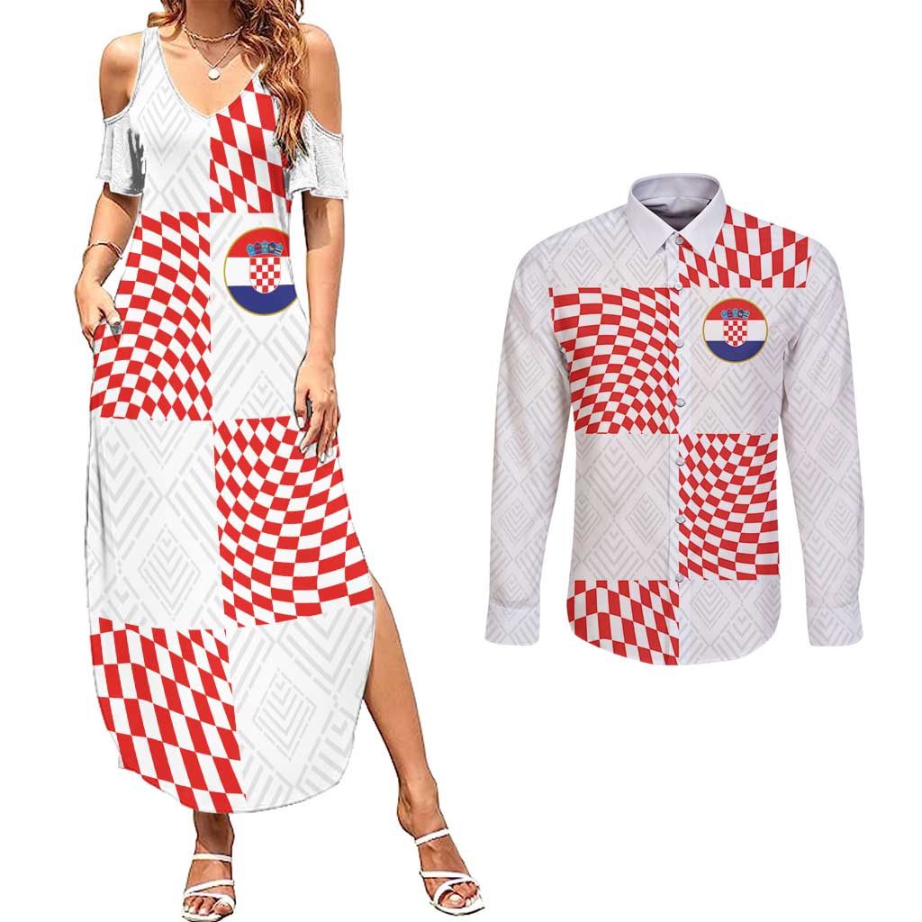 Custom Croatia Football Champion 2024 Couples Matching Summer Maxi Dress and Long Sleeve Button Shirt