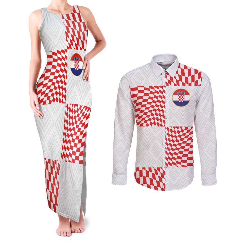 Custom Croatia Football Champion 2024 Couples Matching Tank Maxi Dress and Long Sleeve Button Shirt