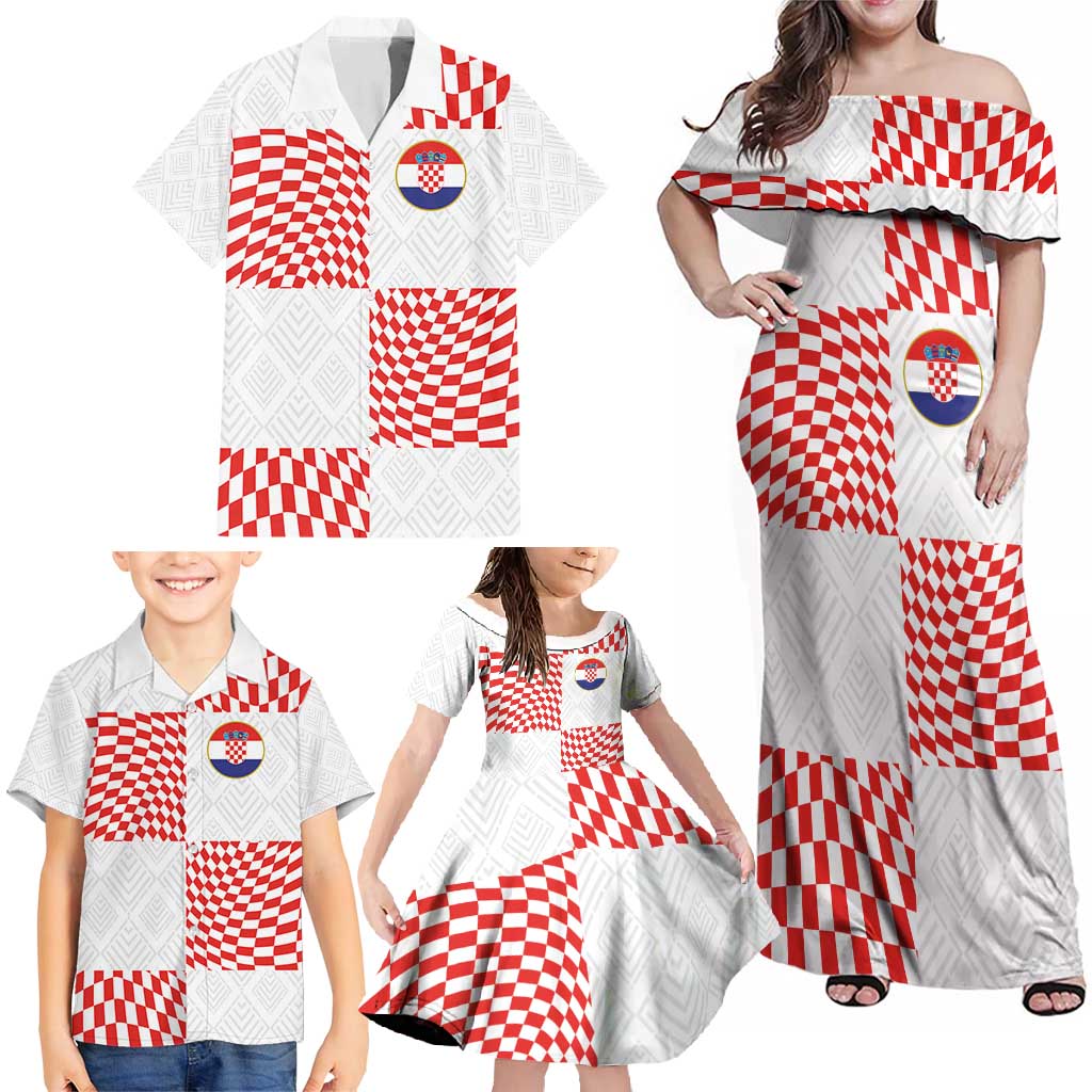 Custom Croatia Football Champion 2024 Family Matching Off Shoulder Maxi Dress and Hawaiian Shirt - Wonder Print Shop