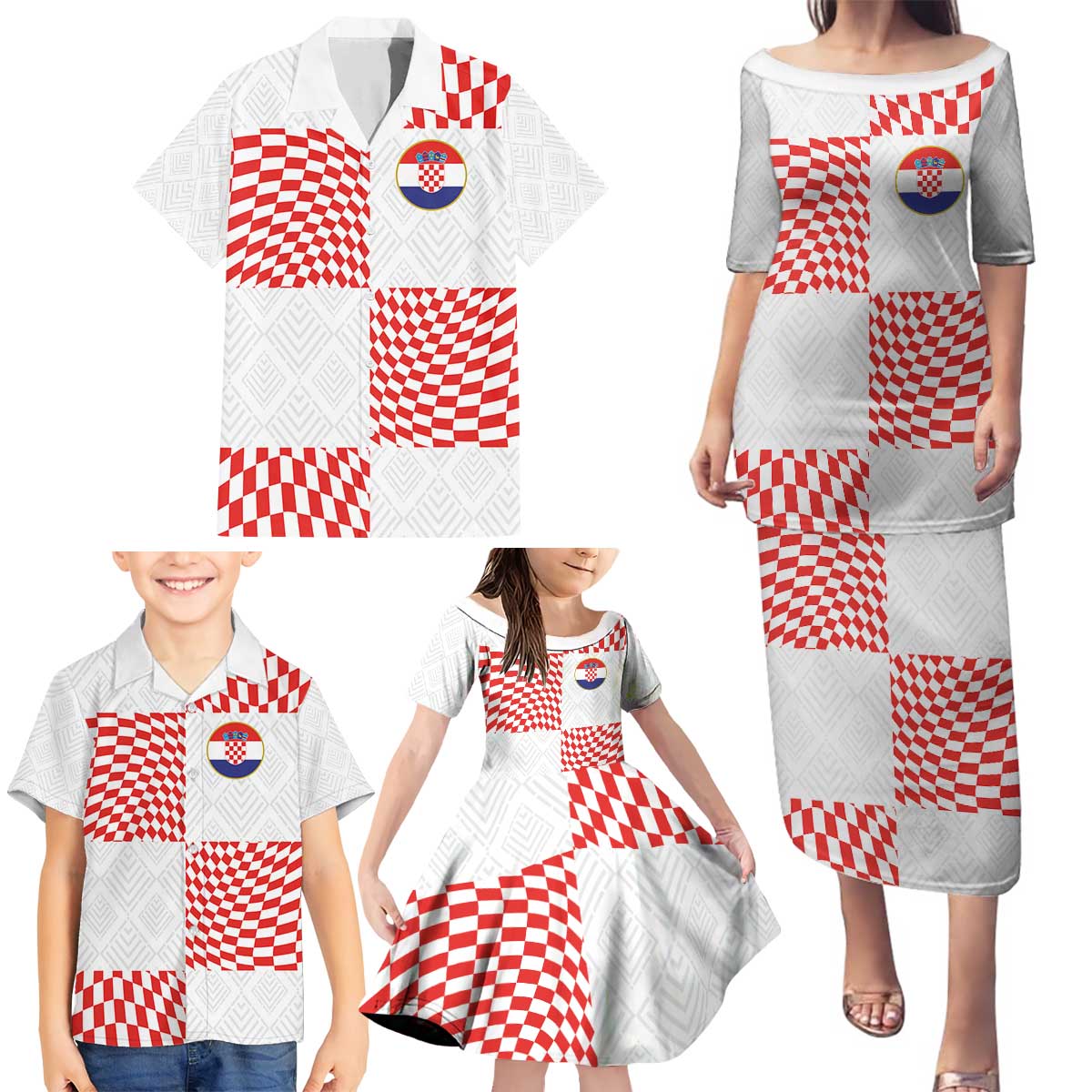 Custom Croatia Football Champion 2024 Family Matching Puletasi and Hawaiian Shirt - Wonder Print Shop