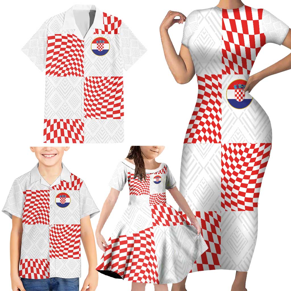 Custom Croatia Football Champion 2024 Family Matching Short Sleeve Bodycon Dress and Hawaiian Shirt - Wonder Print Shop