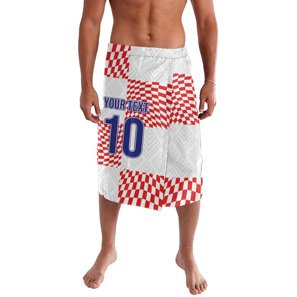 White and red checkered shorts with "YOUR TEXT" and large number 10