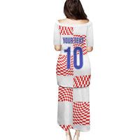 Red and white checkered long football dress with blue "YOUR TEXT" and number 10