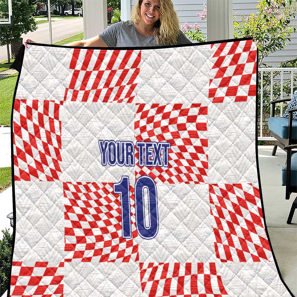Quilt blanket with red-and-white check Croatian map, custom text and number 10 on white background