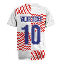 White Croatia rugby jersey with YOUR TEXT and large blue 10 over red checker design