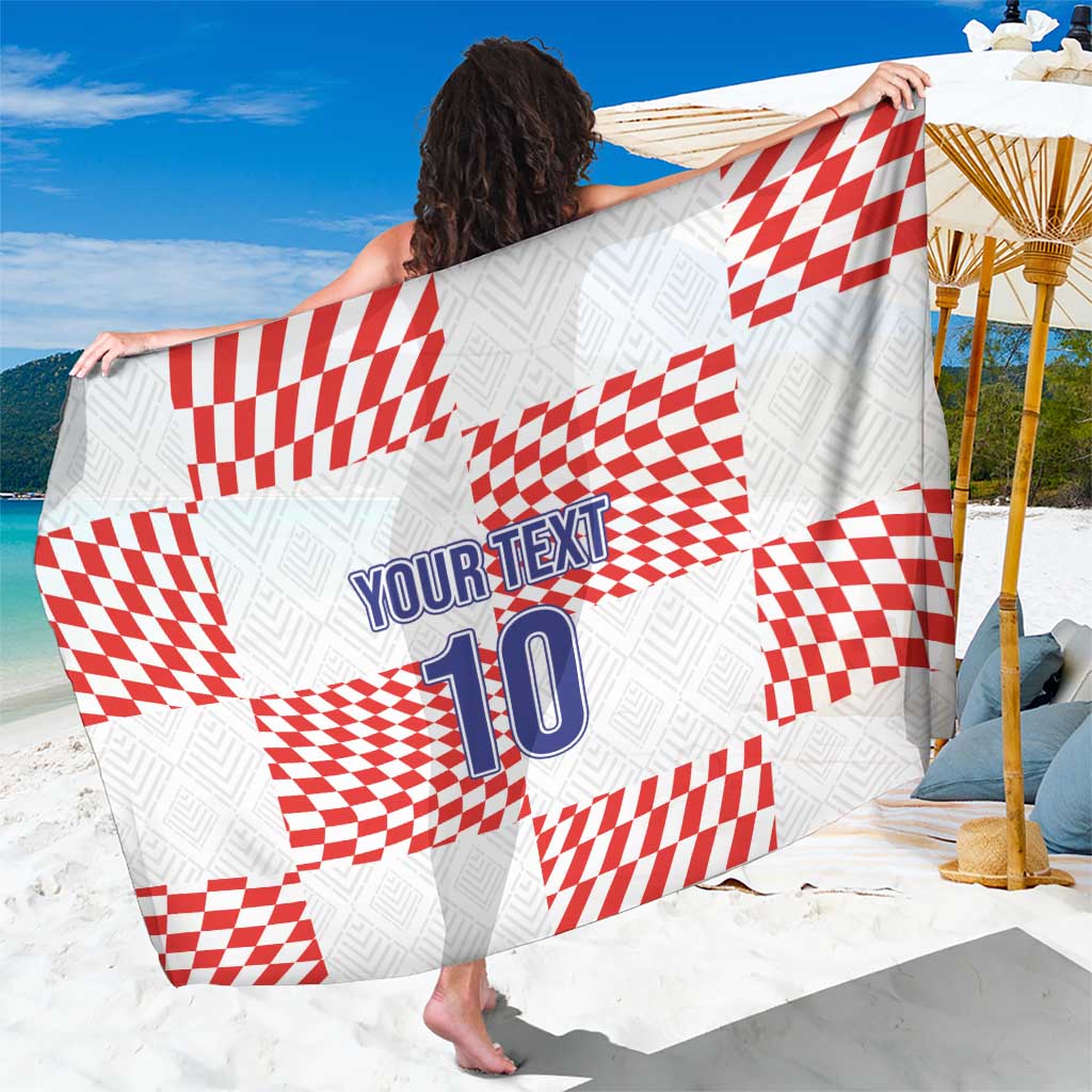 White sarong corner with red checker pattern and 'YOUR TEXT 10' lettering