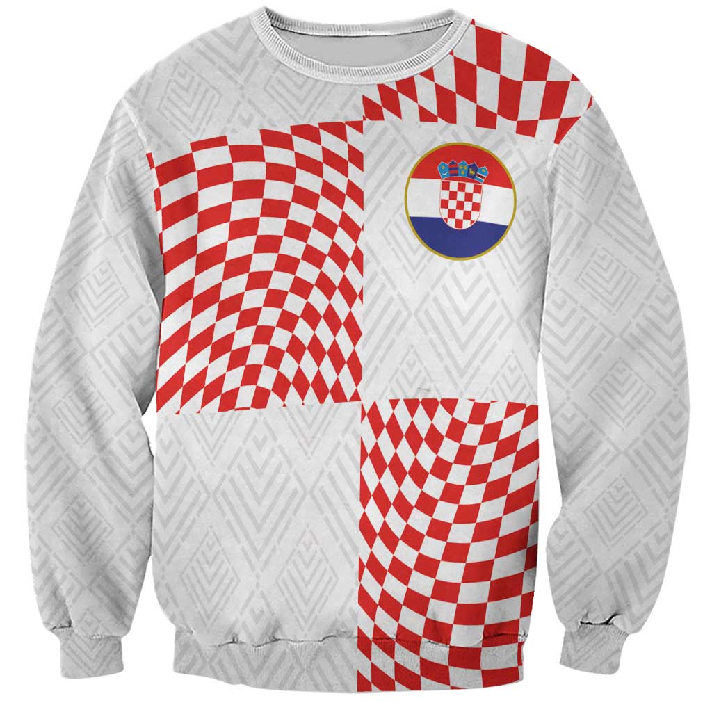 White sweatshirt with red check panels and Croatia crest front