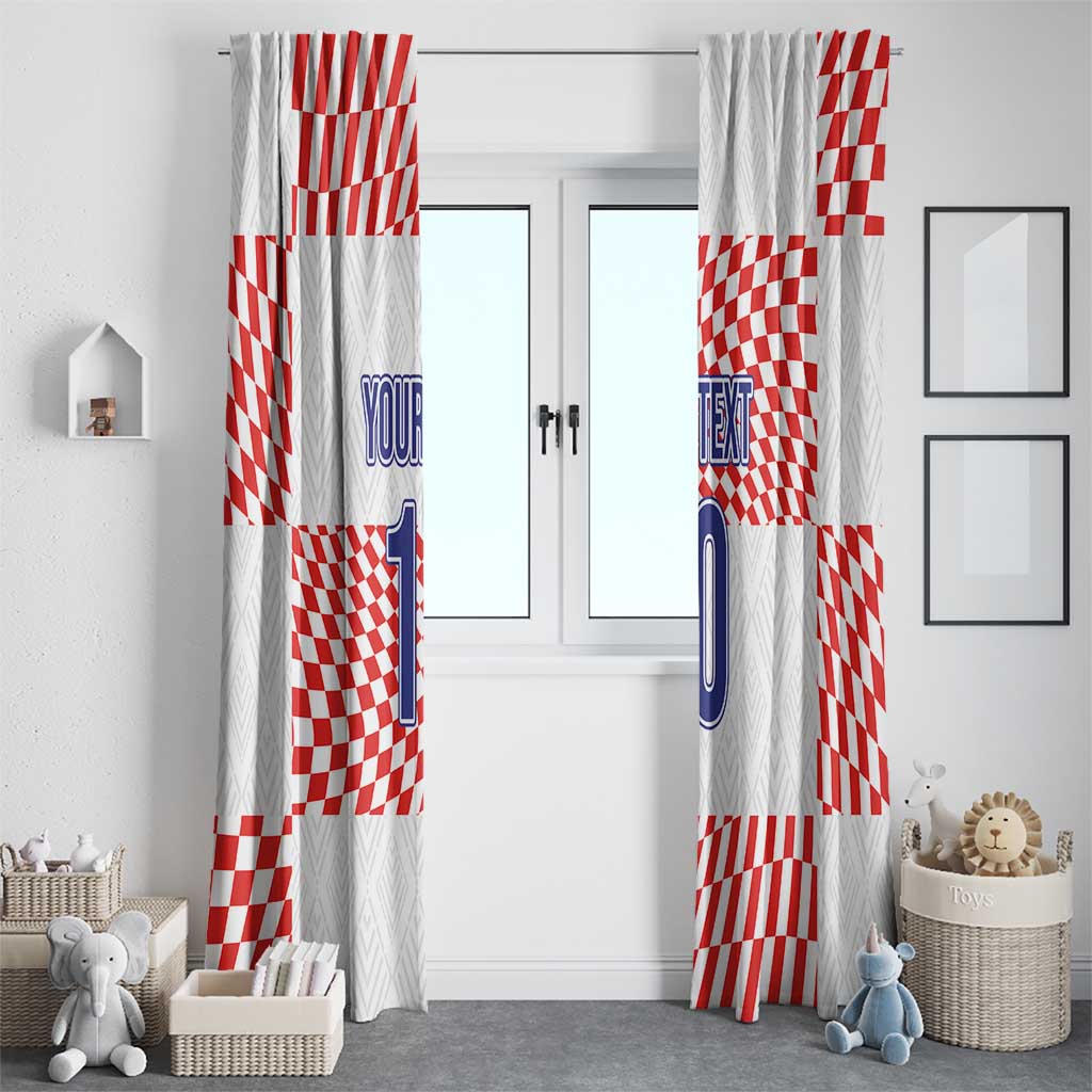 White window curtain set with red checkered pattern and blue 'YOUR TEXT 10' text