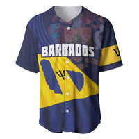 Barbados baseball jersey, navy and yellow flag design with BARBADOS lettering