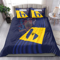 Barbados flag duvet and pillow set, blue base with yellow diagonal flag and trident